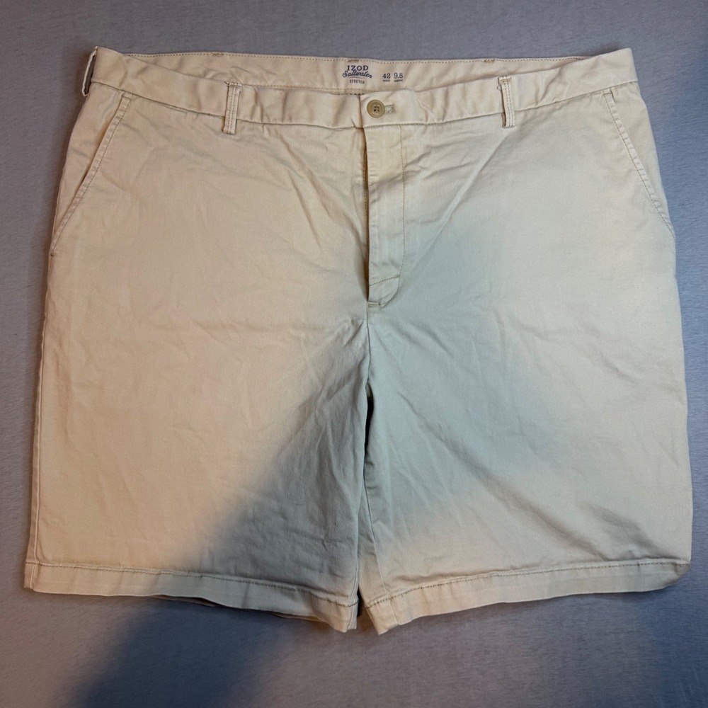 IZOD Saltwater Stretch‎ Mens Chino Shorts Tan Khaki Size 42 Waist 9.5 Inseam